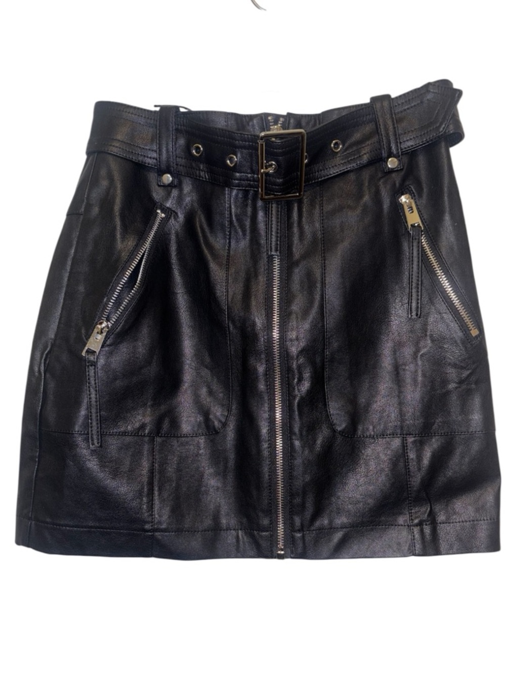 Privy Classic Black Leather A-Line Skirt